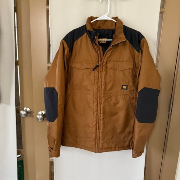 Caterpillar CAT Mens Large Tan Grey Water Resistant Jacket Workwear - Picture 1 of 6